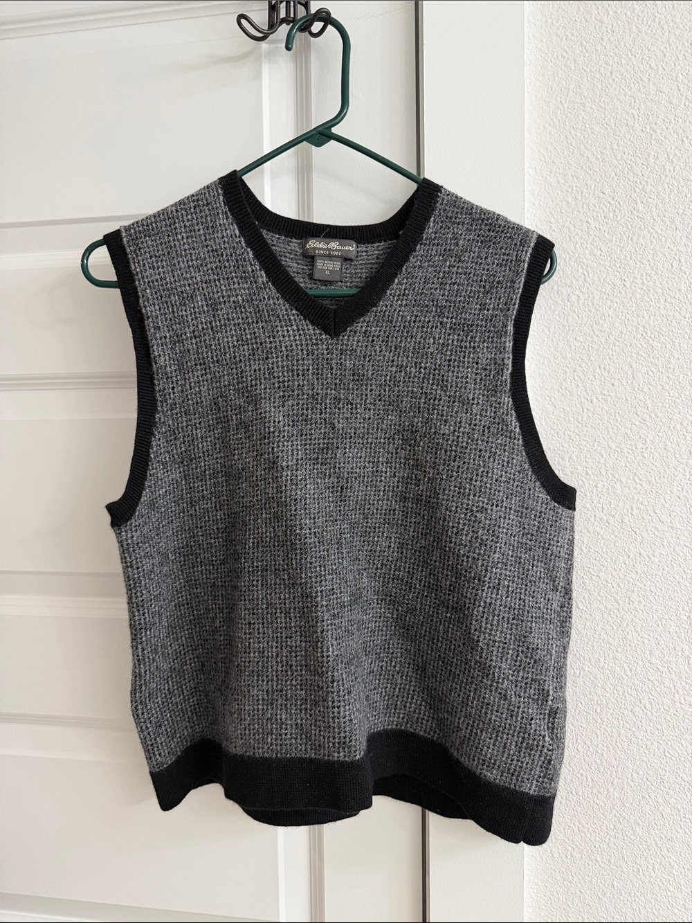 Eddie Bauer Gray and Black Knit V-Neck Sweater Vest